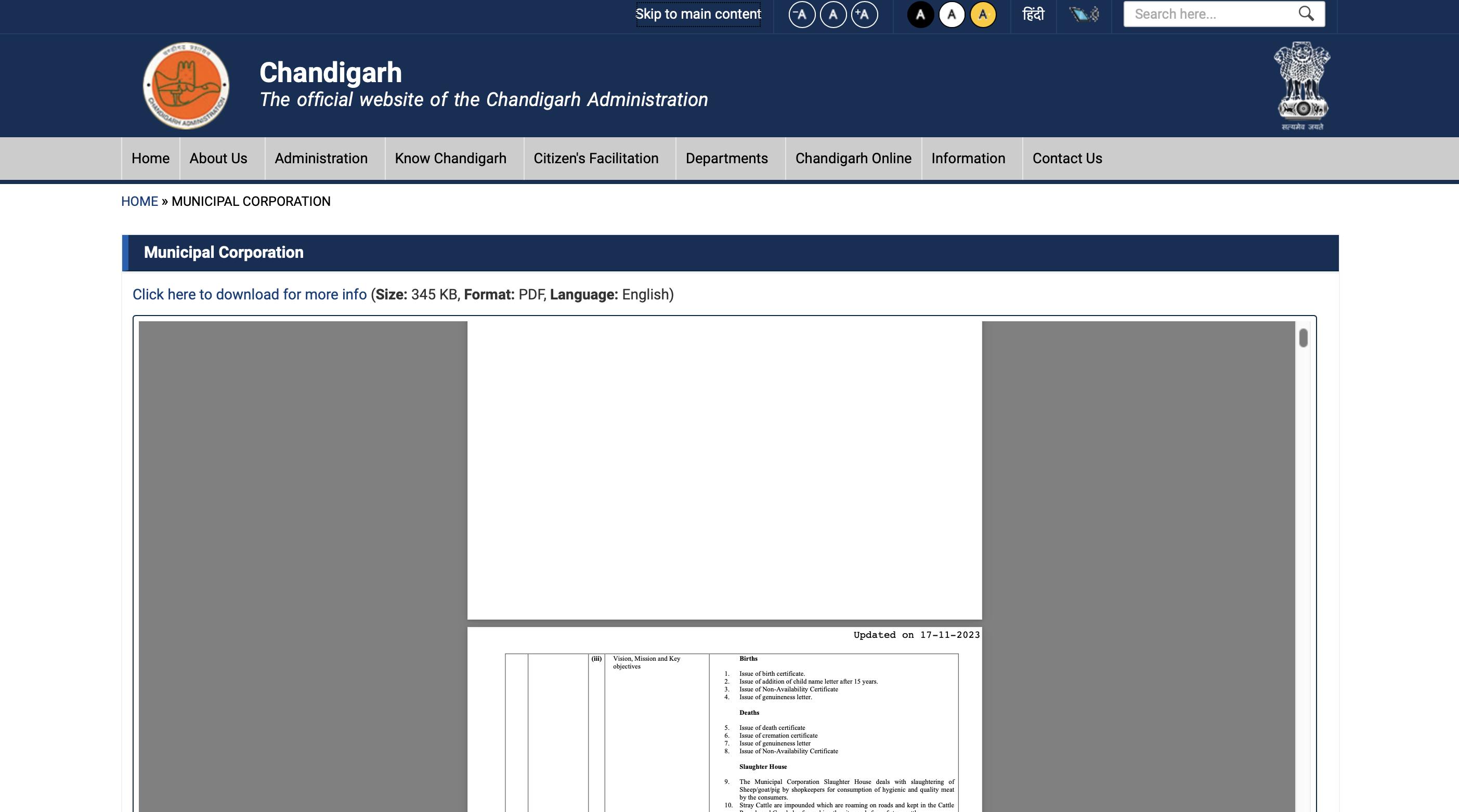 Chandigarh Municipal Corporation Website 